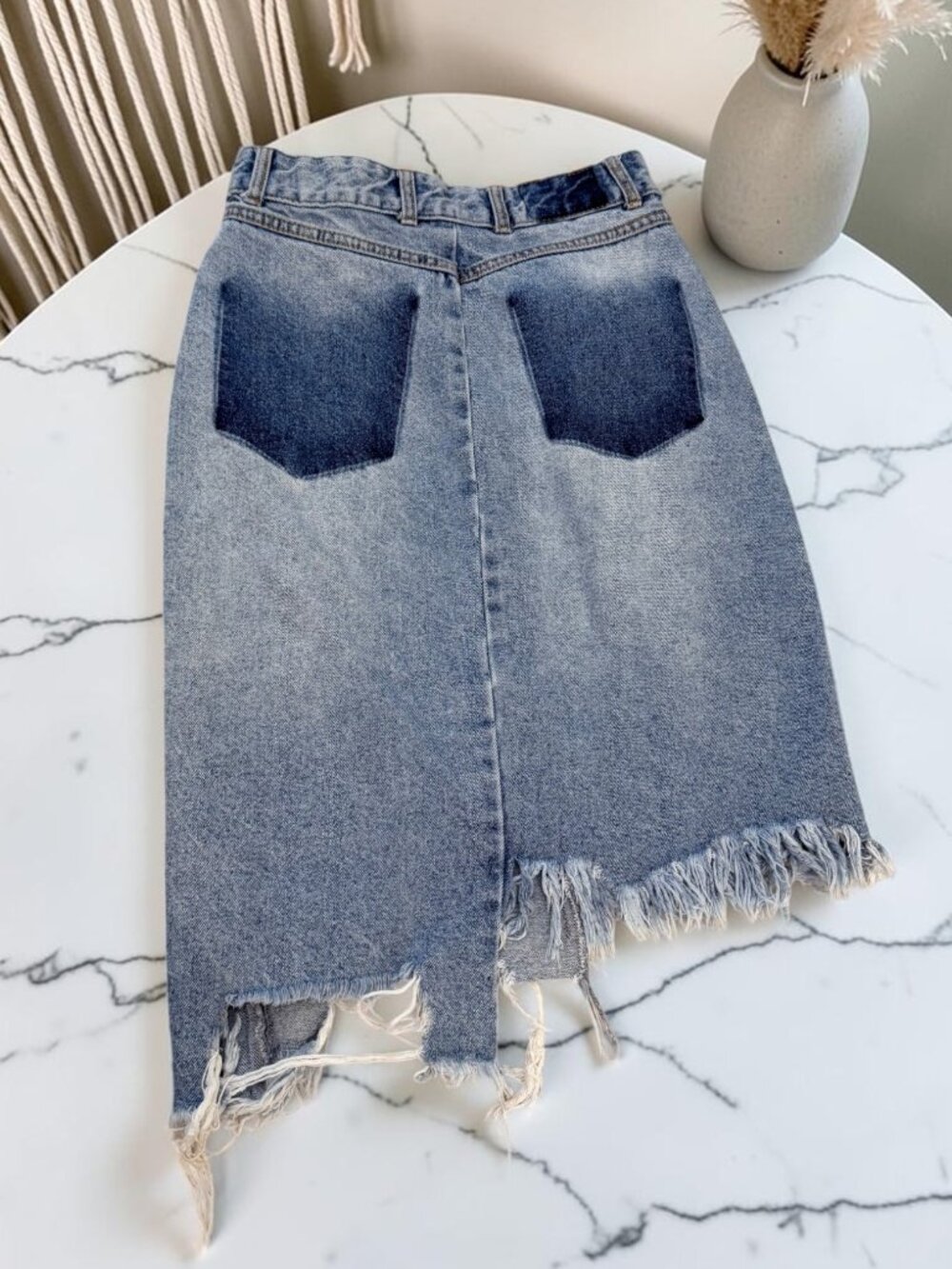 ZARA IX’D Denim Makers Asymmetrical Knee Length Denim Jean Skirt Size XS - Picture 10 of 10